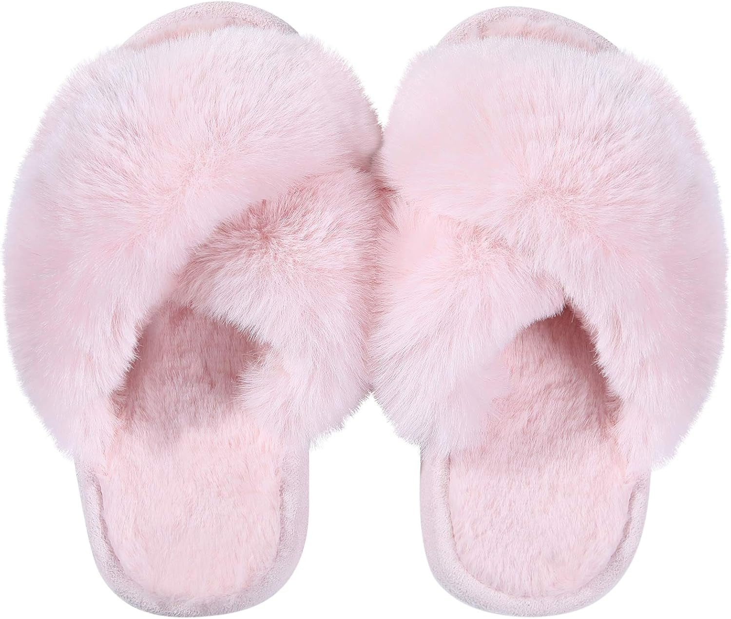 Girl'S Soft Plush Lightweight House Slippers Non Slip Cross Band Slip on Open Toe Cozy Indoor Outdoor Slippers