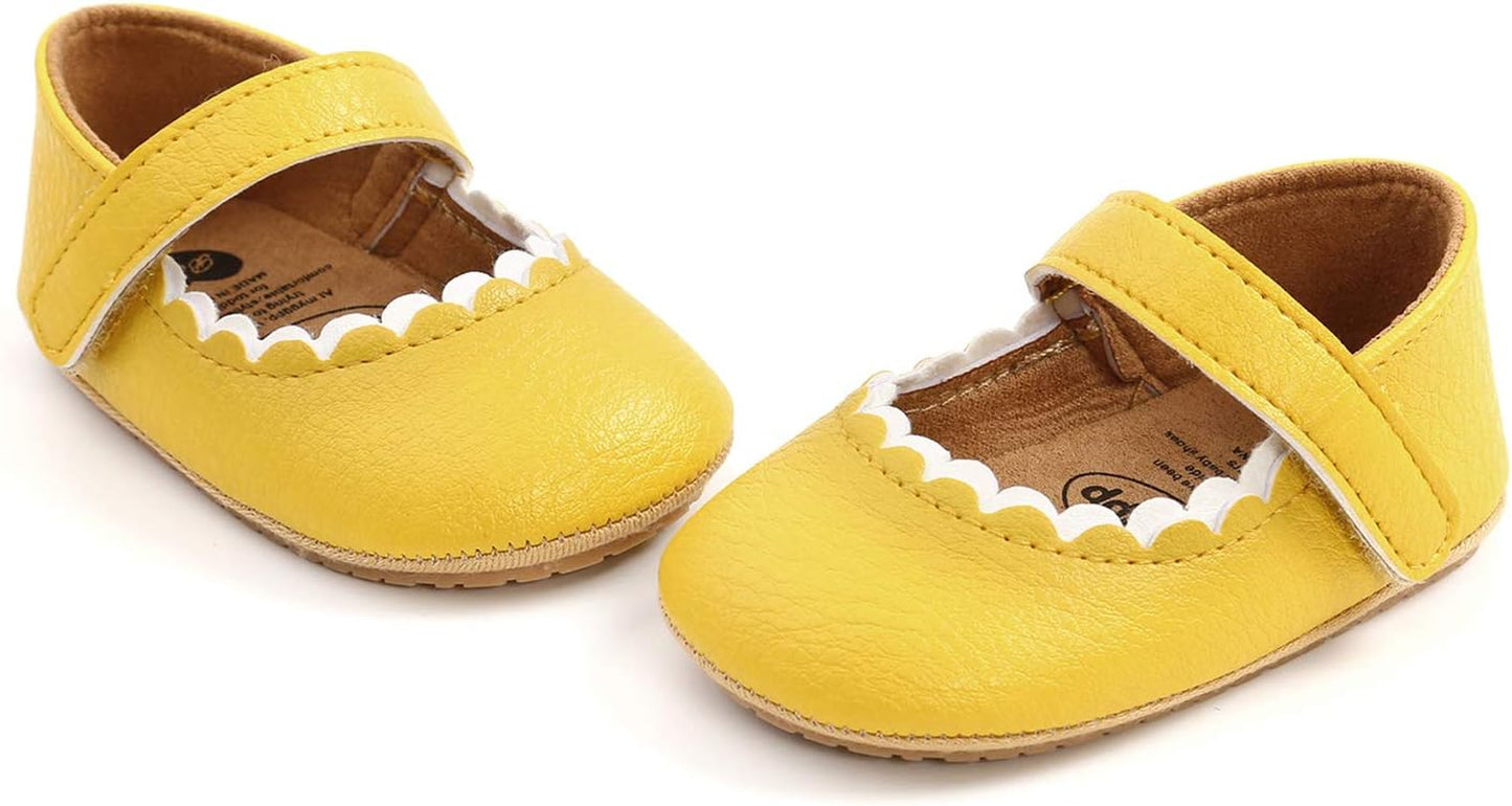 Baby Girls Mary Jane Flats Shoes with Non-Slip Soft Sole Toddler First Walkers Newborn Princess Dress Shoes