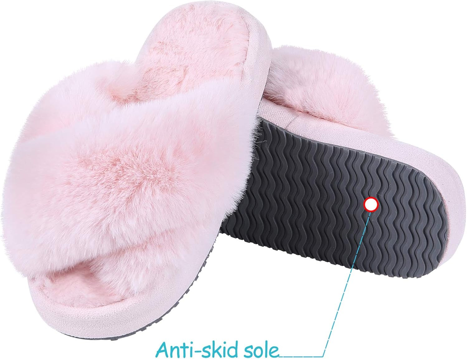 Girl'S Soft Plush Lightweight House Slippers Non Slip Cross Band Slip on Open Toe Cozy Indoor Outdoor Slippers