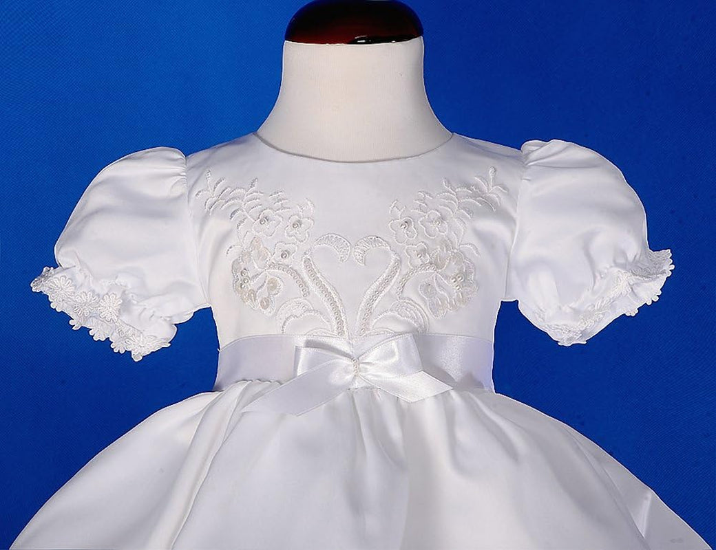 Infant Baby Girls' Christening Gown Baptism Clothing White Satin Dress with Cape and Bonnet Size 0 to 12 Months