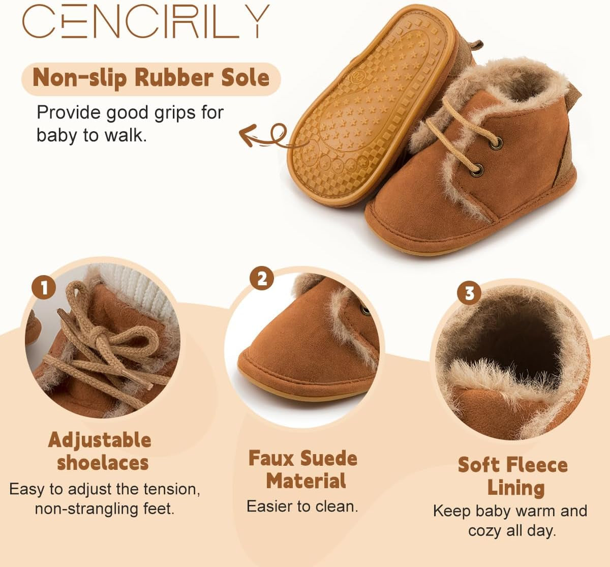 Baby Booties Newborn Girl Boy Shoes Infant Fleece Cozy Fur Lining Winter Warm Ankle Boots Rubber Sole Anti-Slip Prewalker Boots