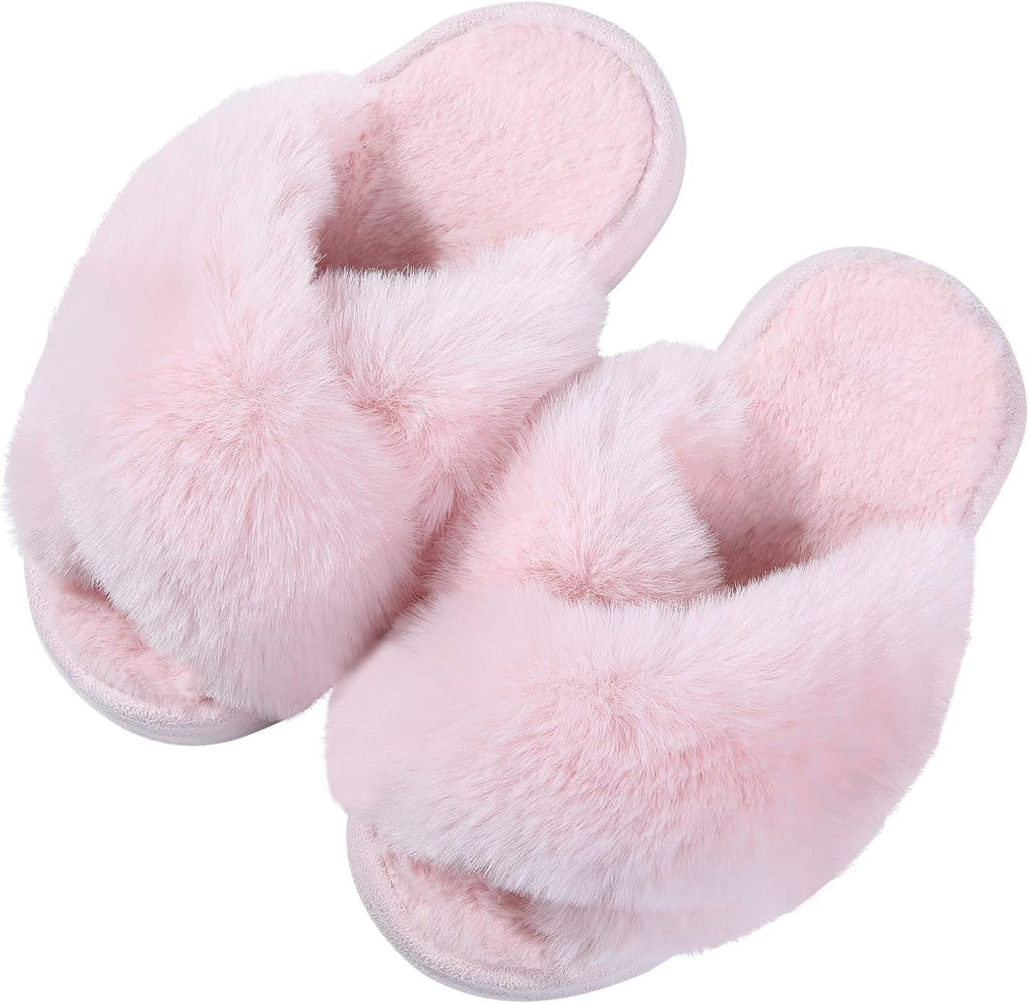 Girl'S Soft Plush Lightweight House Slippers Non Slip Cross Band Slip on Open Toe Cozy Indoor Outdoor Slippers