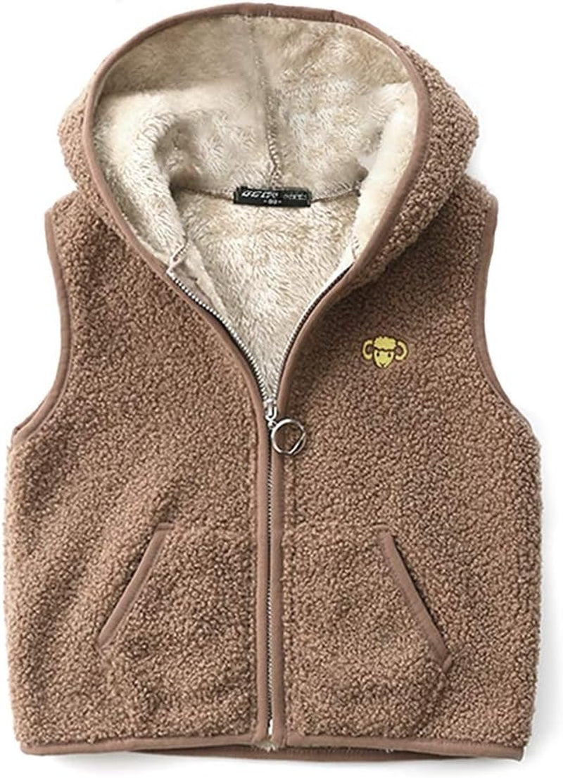 Kids Fleece Winter Vest Hooded Warm Cotton Jacket Outwear for Boys Girls