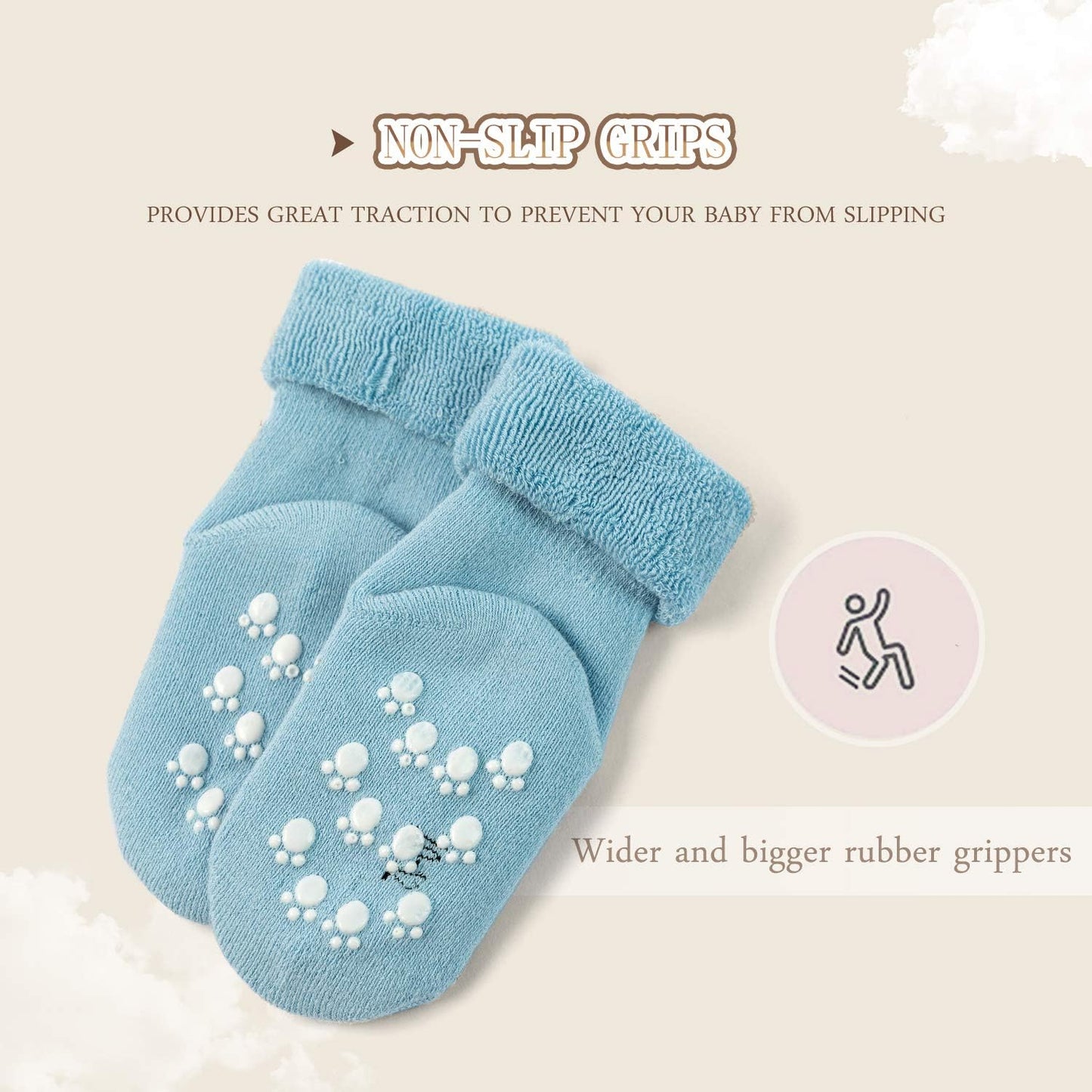 Baby Non Slip Socks Baby Boys Winter Warm Socks with Grips for Baby Girls Thick Terry Socks